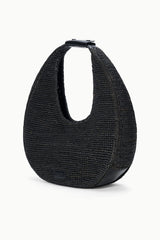 LARGE RAFFIA MOON TOTE BAG | BLACK RAFFIA