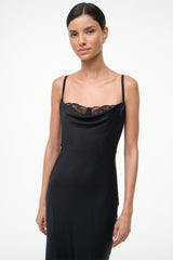 EVANGELINE SILK MIDI DRESS | BLACK