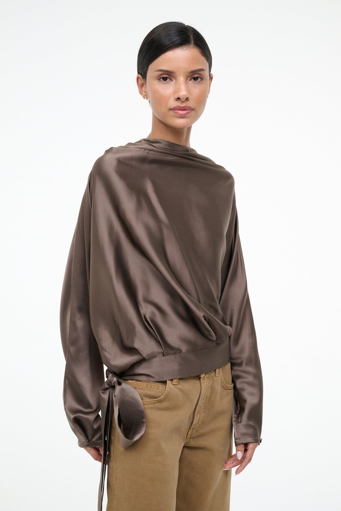 PHOEBE SILK TOP | TRUFFLE