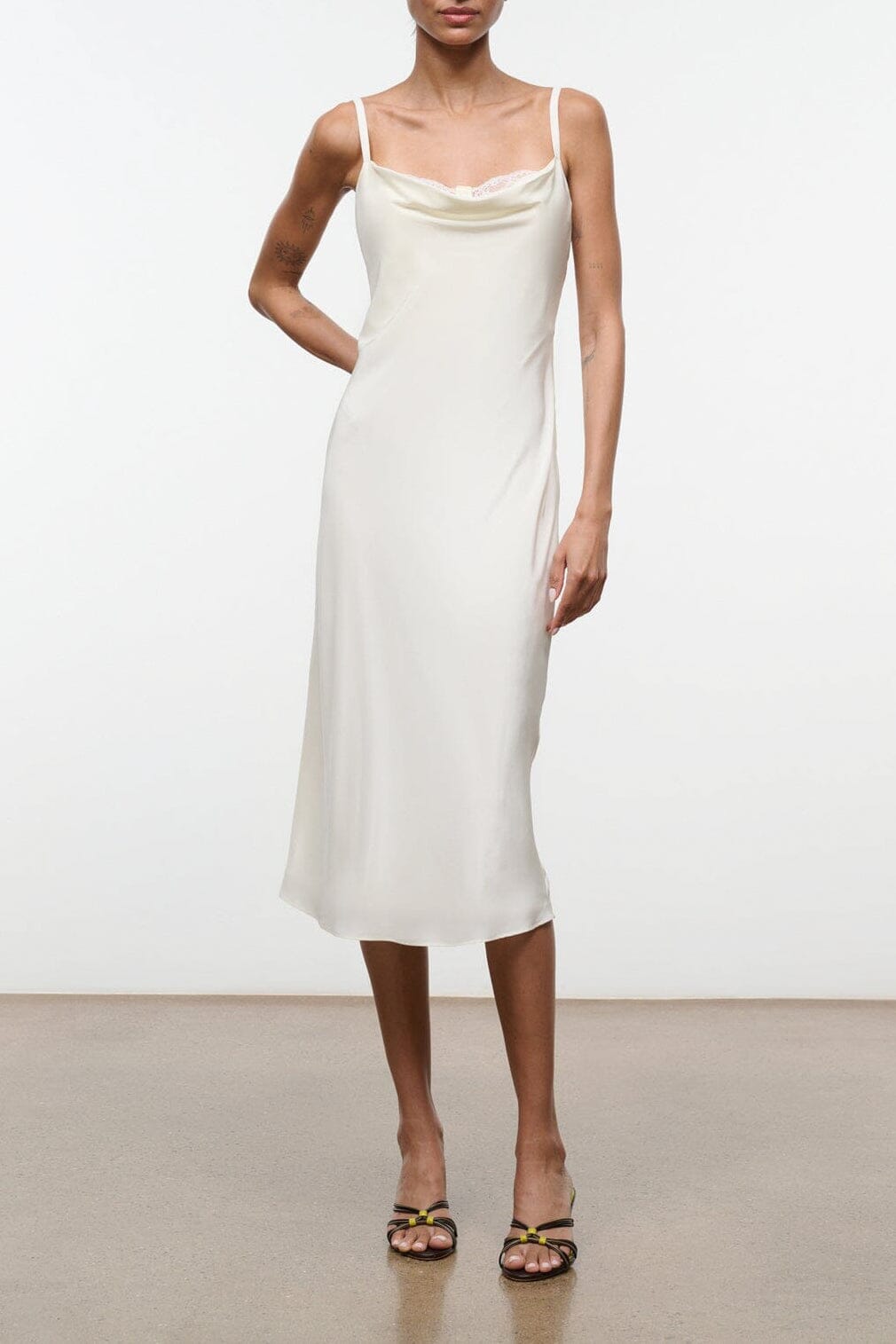 EVANGELINE SILK MIDI DRESS | IVORY